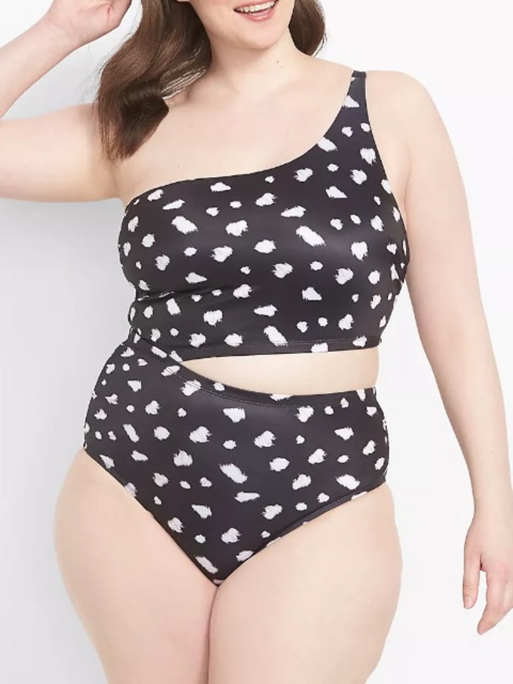 Cacique Speckled Animal Print One Shoulder One Piece Swimsuit Sz 26